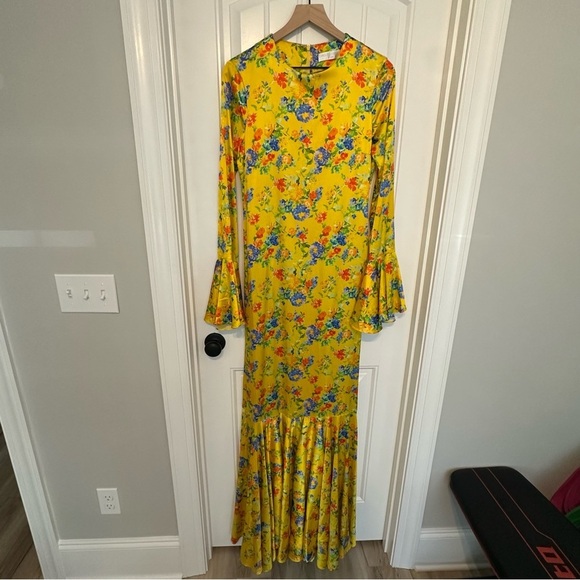 Caroline Constas Long Formal Gown Trumpet Silk Floral Boho Flare Size Large - Picture 4 of 8